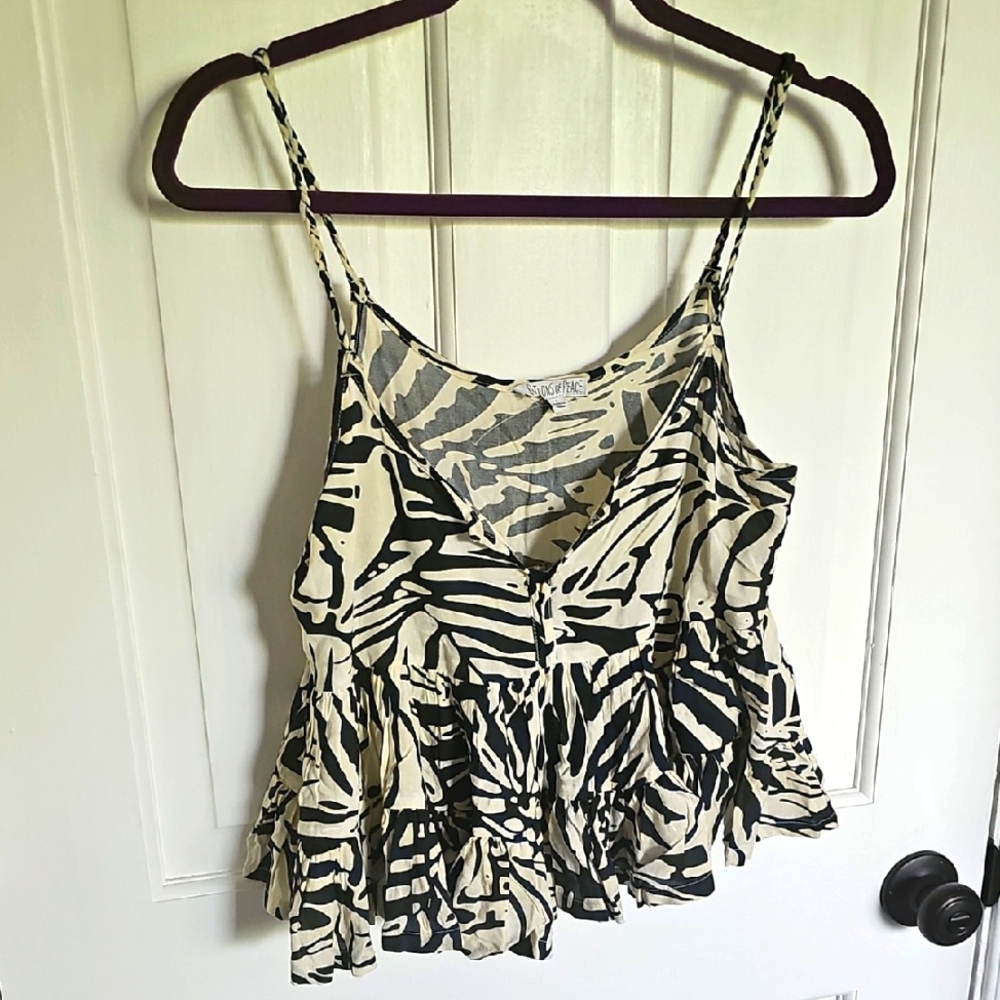 NWOT Patrons Of Peace Tropical Print Women’s Peplum Top